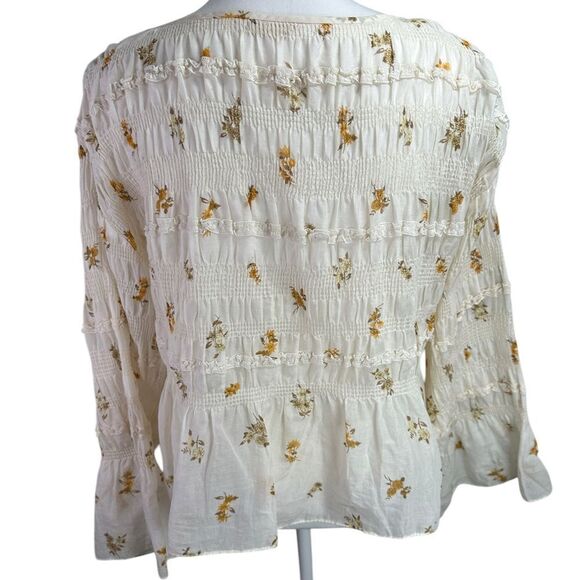 Rebecca Taylor Ines Smocked Blouse Floral Cream Top Size S - Picture 7 of 15